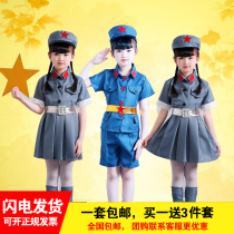 Childrens Little Red Military Exercise to serve 8-way clothing for men and women young children dance shimmering red stars choral performance