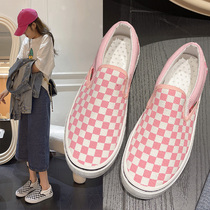 Chessboard Lattice Single Shoes Woman 2022 Summer new one foot pedal flat bottom sloth casual little crowd design Sensation Canvas Shoes