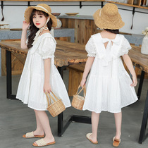 South Korea 2021 new summer girls lace dress short sleeve sweet skirt large child hollow princess dress
