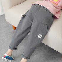 Boy Pants Spring Summer Thin childrens casual foreign air cotton linen Anti-mosquito pants Boy loose mid-waist fall Long pants
