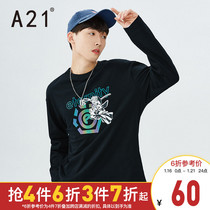 A21 mens loose round neck long sleeve T-shirt 2021 autumn and winter New T-shirt 3m fantasy print base shirt autumn men