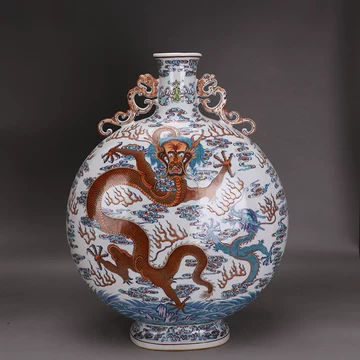 清乾隆青花開窓龍鳳呈祥福寿抱月瓶 景徳鎮 陶磁器 装飾品 現代工芸品美術品 置物 清乾隆青花開窓龍鳳呈祥福寿抱月瓶 景徳鎮 陶磁器 装飾品 現代