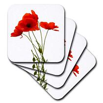 3dRose Delicate Red Poppies Vector - Soft Coasters