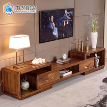High-end luxury Ukim wood telescopic TV cabinet full solid wood modern minimalist living-room small family lockers lockers
