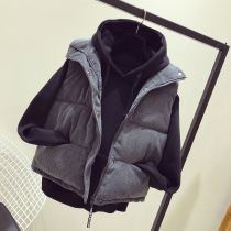 Hong Kong 2021 Winter new short down cotton waistcoat Lady corduroy waistcoat vest padded padded jacket