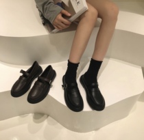 Thick bottom Mary Jane small leather shoes womens shoes spring and summer thin Japanese black Beanie late night wind jk single shoes scoop shoes