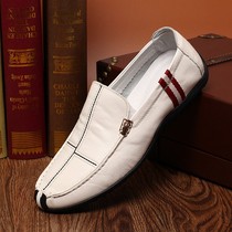 Big Brands Men Shoes Genuine Leather white Bean Bean Shoes Youth New Fashion Men One Foot Set Casual Leather Shoes Driving Shoe Tide