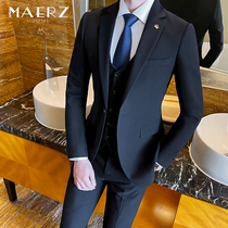 High-end bridegroom suit mens suit three-piece wedding dress Grooman Korean version of self-cultivation business leisure professional dress