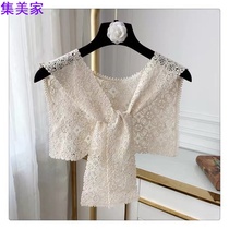 2023 summer thin sunscreen lace hollow with skirt fake collar with silk scarf small shawl crochet triangle scarf