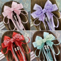 Retro style big bow tassel ribbon hair accessories Hanfu accessories hairclip female children adult princess costume headdress