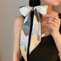 Retro French bow hair silk scarf hair band female tie scarf with headscarf long ribbon ribbon Korean version of Joker Spring and Autumn