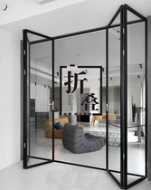 Narrow side folding door thin frame glass sliding door Titanium magnesium aluminum alloy balcony door kitchen living room black partition door
