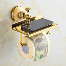 Non-perforated European jade All copper tissue holder Roll paper holder Bathroom mobile phone shelf Toilet paper toilet paper holder Gold