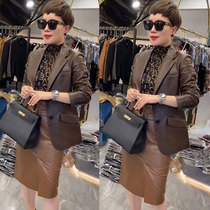 European station leather leather clothes womens short slim sheepskin small suit high-end European goods 2021 new autumn jacket