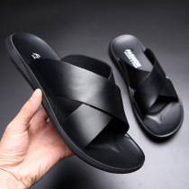 Personality Male Outwear Sandals Mens Bull Leather Slippers Summer Genuine Leather Soft Bottom Korean Version 100 Hitch of a Red Cool Drag Tide