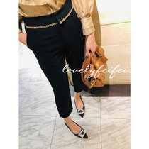 Flowers a lot of exquisite tall and straight Wang gold chain trim temperament Penny grade thin straight tube OL black trousers women