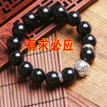 Obsidian Brave Head Bead Bracelet Mens Womens Tibetan Silver Brave Hand Strings to attract wealth and evil transfer jewelry gifts