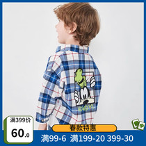 Barabara boy pure cotton shirt grinding 2022 spring and autumn clothes childrens flannel velvet plaid shirt baby