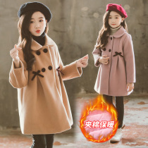 South Korean girls 2021 autumn and winter new cotton padded bow woolen coat Korean casual long coat