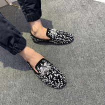 2021 new rhinestone social spirit boy Doudou shoes mens Korean version of leather wild casual loafers trend