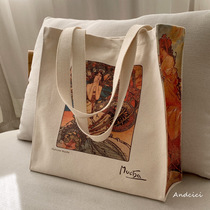 Art Museum Mu Xia Monte Carlo oil painting canvas bag female shoulder student schoolbag shopping bag