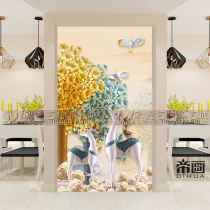 Art glass porch background wall deep carved frosted transparent partition screen double-sided process modern simple European Elk