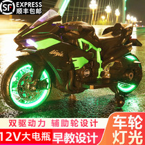 Childrens new electric two-wheeled motorcycle battery rechargeable children baby can sit double-large model toy car