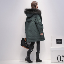 Anti-season down jacket womens winter long 2021 new fashion explosion white duck down womens foreign style really wool collar jacket