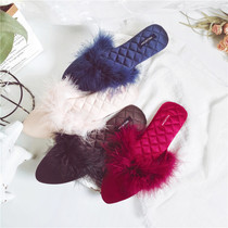 Spring and Autumn Fashion Pointe Crane Hair Satin Home Slippers Wedding Celebration