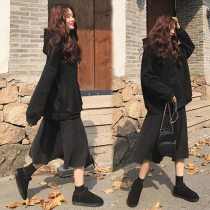 Fat sister autumn large size womens clothing is thin suitable for crotch thigh thick suit dress foreign style age reduction two-piece set