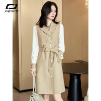 JOLIMENT business suit dress womens long-sleeved autumn new light cooked wind lantern sleeve stitching midi dress