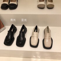 ITSK shoes children Lefos shoes square head thick bottom one foot pedal black Inlenwind small leather shoes single shoes