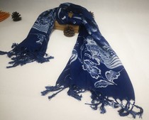 Batik scarf custom plant blue dye non-heritage process Miao batik skills cotton poplin new flower and bird pattern phoenix