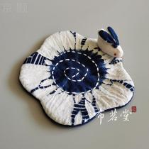 Blue - dyed stereo animal cartoon cup cup pad with hand dyed embroidery pure cotton cup cup