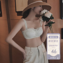Bandeau underwear womens anti-light summer girl bra thin section no rim small chest gathered strapless bra set