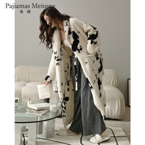 Autumn and winter coral fleece nightgown women thick mid-length over-the-knee cotton loungewear bathrobe pajamas women winter plush