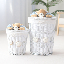 Rattan dirty clothes basket toy storage box household dirty clothes basket to put clothes storage basket woven with lid net red style