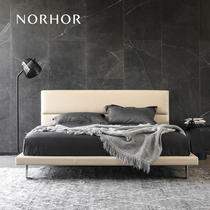 Nordic expression Italian simple EALI leather stainless steel legs high backrest double bed Italian soft by K#