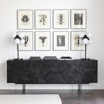 Imported Nordic expression Belgian Ethnicraft GRAPHIC teak carved side cabinet TV cabinet Black