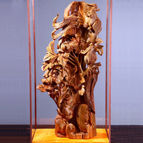 Cliff root carving ornaments aged materials Guan Gong Guanyin Guan Gong Maitreya flowers and birds wood carving living room crafts