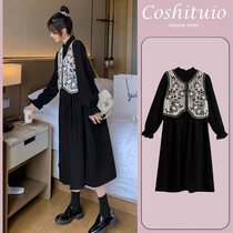 Autumn and winter New maternity dress large size cardigan fat MM fashion two-piece set Spring and Autumn knee bottom long skirt