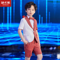 Mengkas small host model catwalk show tide show performance boys suit suit dress set three-piece set Xia Xinshuai