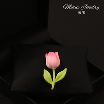 Design stereo pink tulip high-end bra needle plant fresh breast flower Japanese Korean teenage girl cute pin pin