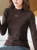 Tide brand 2021 half high collar base shirt female spring and autumn interior long sleeve slim letter collar cotton T-shirt tide