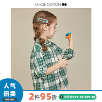Cotton Uncle Girl Shirt Plaid Boy Children Spring Autumn Thin Money Loose Foreign Air Pure Cotton Little Girl Long Sleeve Shirt