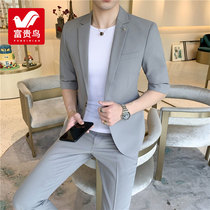 Rich bird summer thin three-point sleeve small suit mens slim Korean version of the trend mid-sleeve suit suit casual jacket