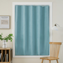 Small window curtains non-perforated installation telescopic rod a complete set of full shade cloth bedroom short simple sunshade cotton linen