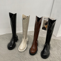 Fashion Tribe White Long Barrel Boots Woman 2021 Autumn Winter New 100 lapped thick bottom Heel Rider Martin boots child