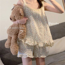 2021 summer new cute cherry floral sling pajamas womens soft and comfortable home wear two-piece suit