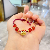 Gold lion dance bracelet female 999 gold transfer beads